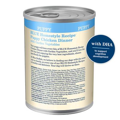 Show full view: Blue Buffalo Homestyle Recipe Chicken Dinner with Garden Vegetables & Brown Rice Puppy Canned Dog Food, 12.5-oz, case of 12 slide 3 of 12