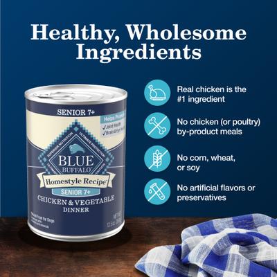 Show full view: Blue Buffalo Homestyle Recipe Chicken Dinner with Garden Vegetables Senior Wet Dog Food, 12.5-oz, case of 12 slide 6 of 11