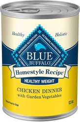 Blue Buffalo Homestyle Recipe Healthy Weight Chicken Dinner with Garden Vegetables & Brown Rice Canned Dog Food, 12.5-oz, case of 12
