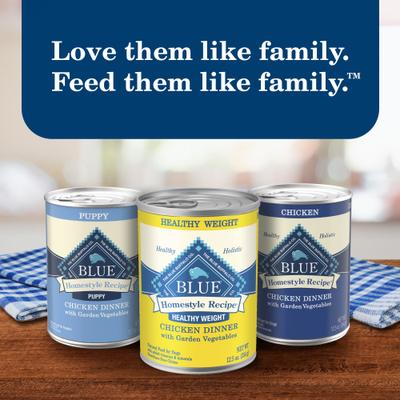 Show full view: Blue Buffalo Homestyle Recipe Healthy Weight Chicken Dinner with Garden Vegetables & Brown Rice Canned Dog Food, 12.5-oz, case of 12 slide 10 of 12