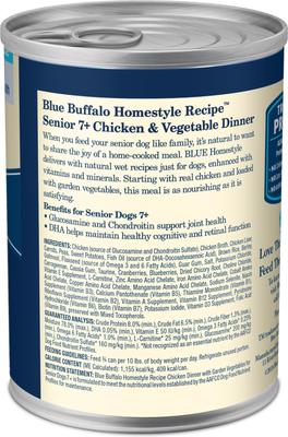 Show full view: Blue Buffalo Homestyle Recipe Senior Chicken Dinner with Garden Vegetables + Homestyle Recipe Beef Dinner with Garden Vegetables & Sweet Potatoes Canned Dog Food slide 3 of 10