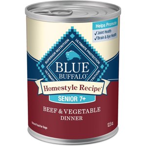 Blue Buffalo Homestyle Recipe Senior Natural Ingredients Beef Dinner with Garden Vegetables Canned Wet Dog Food, 12.5-oz can, 12 count