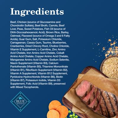 Show full view: Blue Buffalo Homestyle Recipe Senior Natural Ingredients Beef Dinner with Garden Vegetables Canned Wet Dog Food, 12.5-oz can, 12 count slide 6 of 11