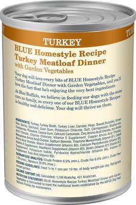 Show full view: Blue Buffalo Homestyle Recipe Turkey Meatloaf Dinner with Garden Vegetables + Lamb Dinner with Garden Vegetables Canned Dog Food slide 4 of 9