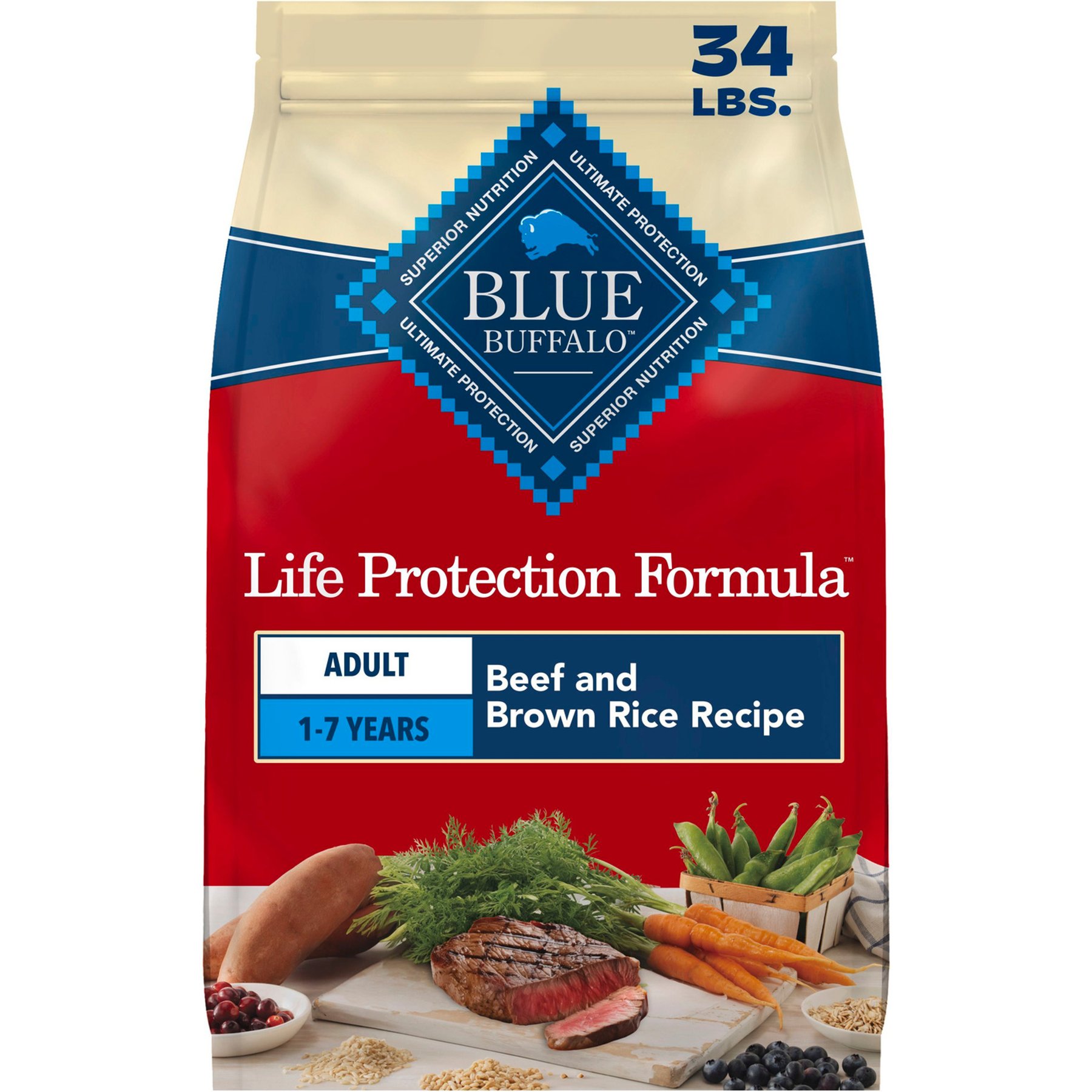 Blue Buffalo Life Protection Formula Adult Beef & Brown Rice Recipe Dry Dog Food, 34-lbs bag