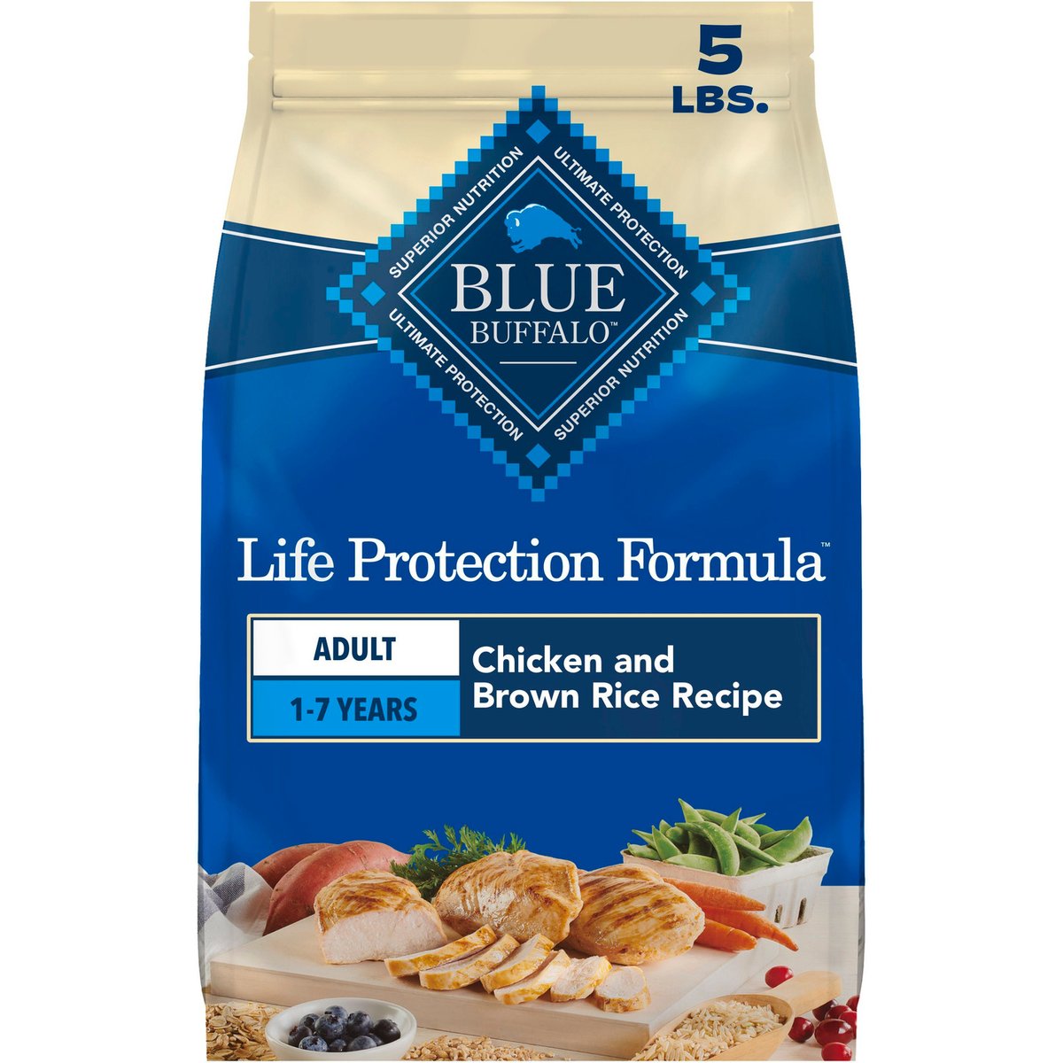 Blue Buffalo Life Protection Formula Adult Chicken & Brown Rice Recipe Dry Dog Food, 5-lb bag