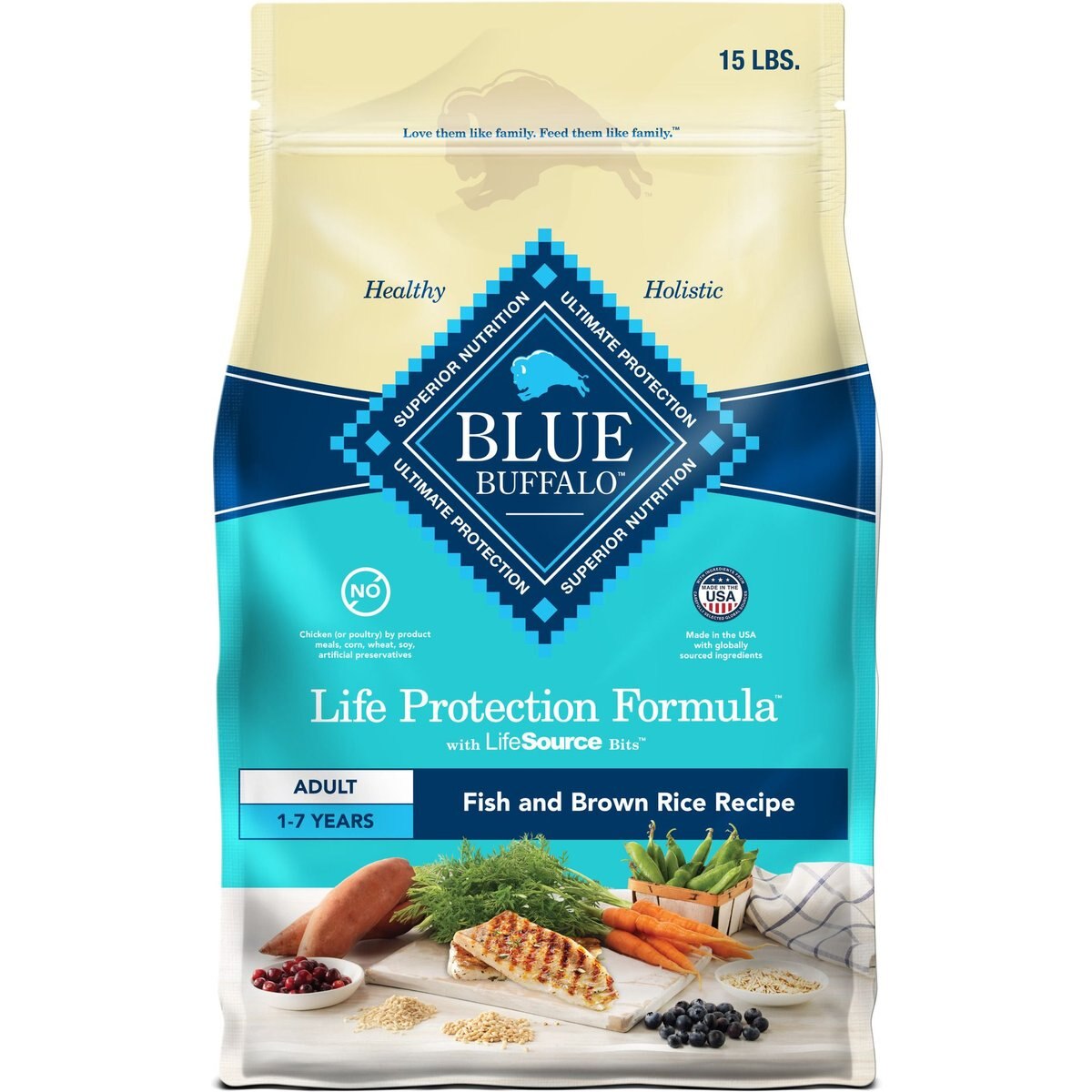 Blue Buffalo Fish & Sweet Potato Recipe Adult Dry Dog Food, 15 lb