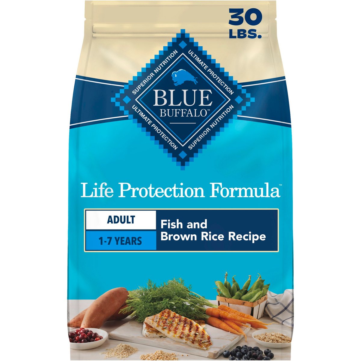 Blue Buffalo Fish & Sweet Potato Recipe Adult Dry Dog Food, 30 lb