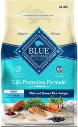 Blue Buffalo Life Protection Formula Adult Fish & Brown Rice Recipe Dry Dog Food, 34-lb bag