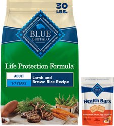 Blue Buffalo Life Protection Formula Adult Lamb & Brown Rice Recipe Dry Food + Health Bars Baked with Bacon, Egg & Cheese Dog Treats