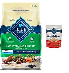 Blue Buffalo Life Protection Formula Adult Lamb & Brown Rice Recipe Dry Food + Health Bars Baked with Bacon, Egg & Cheese Dog Treats
