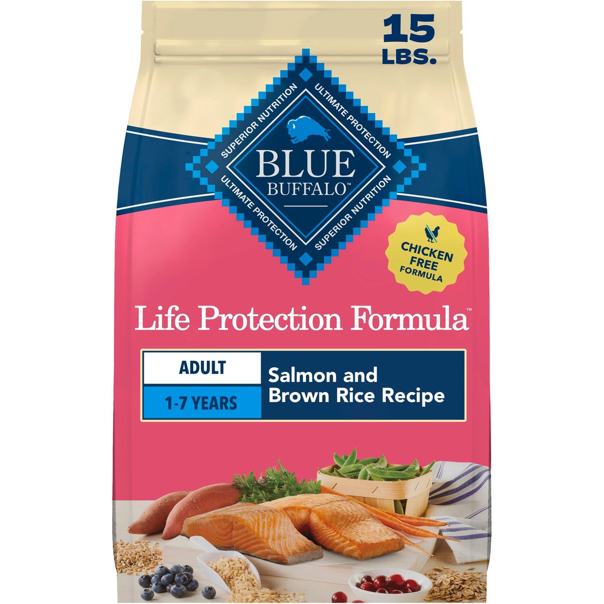 Blue Buffalo Life Protection Formula Adult Salmon & Brown Rice Recipe Dry Dog Food, 15-lb bag