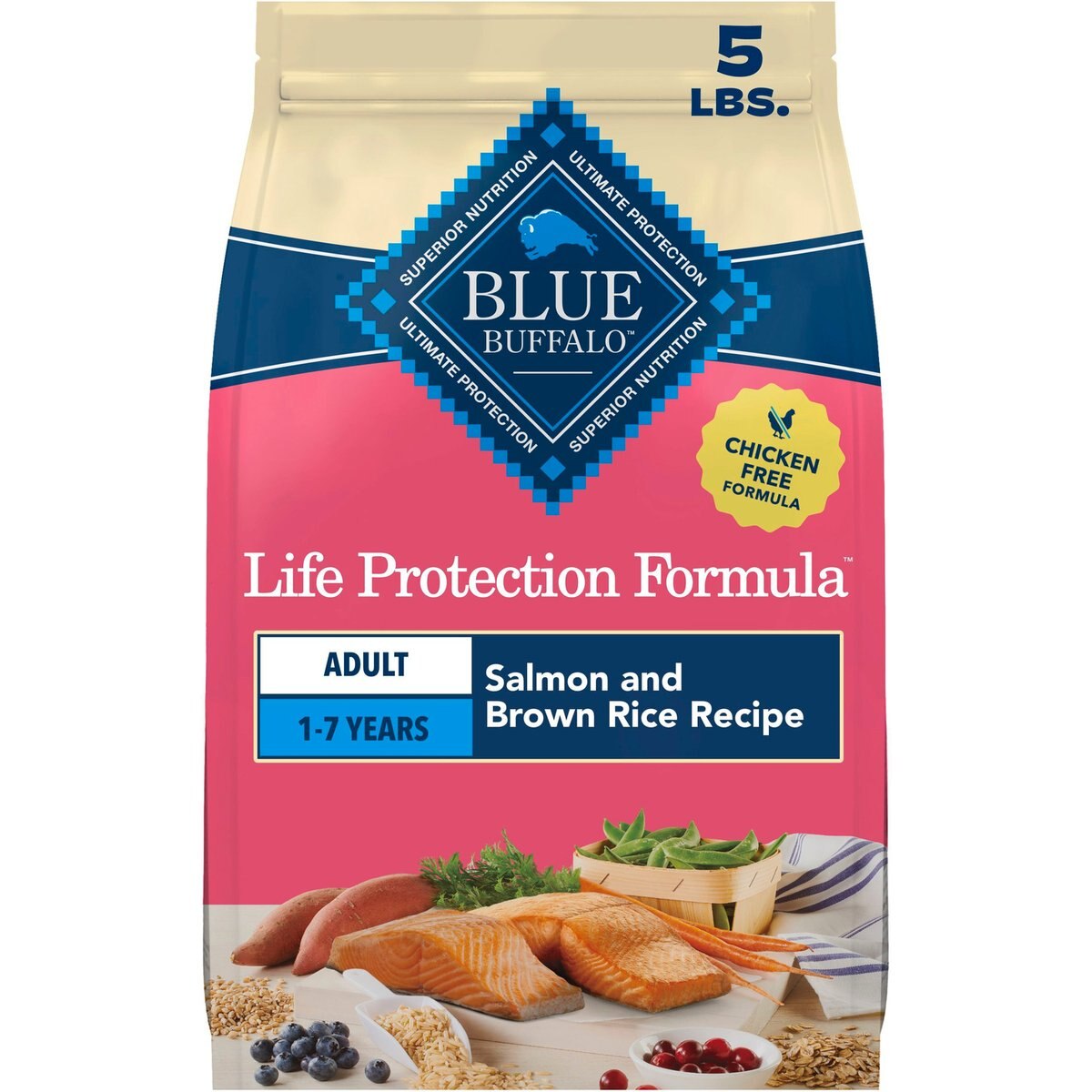 Blue Buffalo Life Protection Formula Adult Salmon & Brown Rice Recipe Dry Dog Food, 5-lb bag