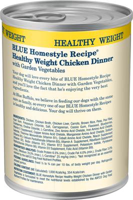 Show full view: Blue Buffalo Life Protection Formula Healthy Weight Adult Chicken & Brown Rice Recipe Dry Dog Food, 15-lb bag + Blue Buffalo Homestyle Recipe Healthy Weight Chicken Dinner with Garden Vegetables & Brown Rice Canned Dog Food, 12.5-oz, case of 12 slide 3 of 9