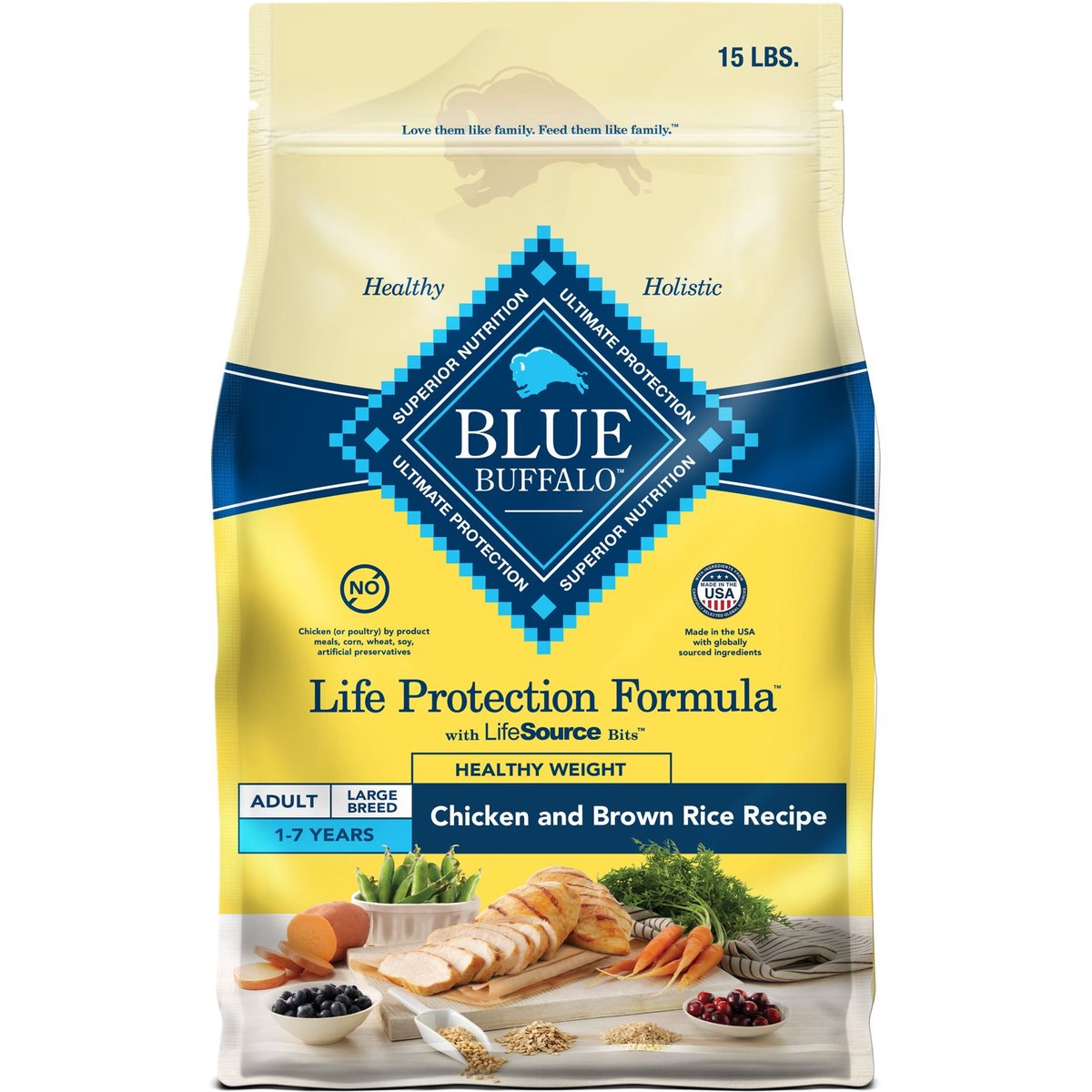 Blue Buffalo Chicken & Rice Healthy Weight Adult Dry Dog Food, 15 lb