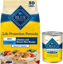 Blue Buffalo Life Protection Formula Healthy Weight Chicken & Brown Rice Dry Food + Homestyle Recipe Healthy Weight Chicken Dinner Garden Vegetables & Brown Rice Canned Dog Food