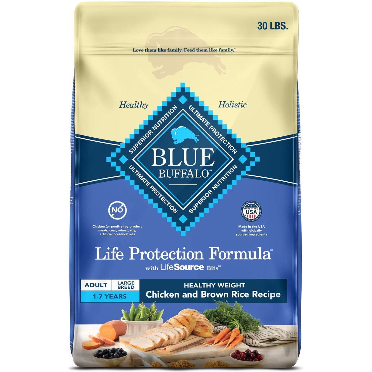 Blue Buffalo Chicken & Rice Large Breed Healthy Weight Dog Food, 30 lb