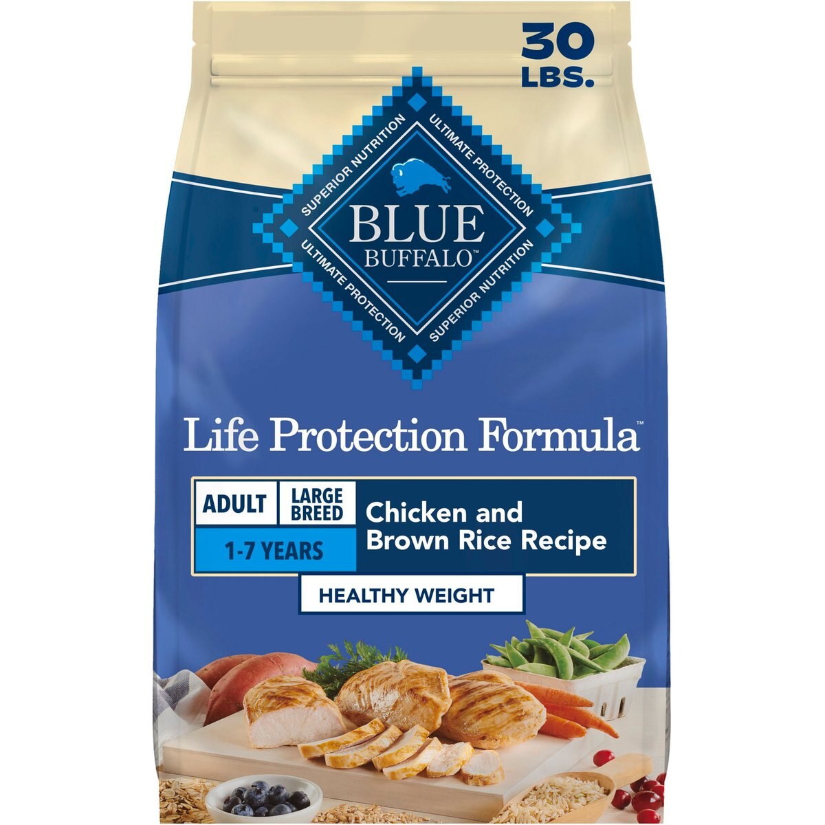Blue Buffalo Chicken & Rice Large Breed Healthy Weight Dog Food, 30 lb
