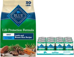 Blue Buffalo Life Protection Formula Lamb & Brown Rice Dry Food + Homestyle Recipe Lamb Dinner with Garden Vegetables Canned Dog Food