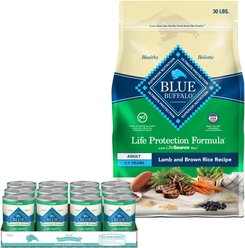 Blue Buffalo Life Protection Formula Lamb & Brown Rice Dry Food + Homestyle Recipe Lamb Dinner with Garden Vegetables Canned Dog Food