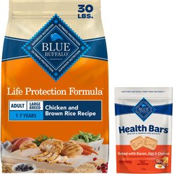 Blue Buffalo Life Protection Formula Large Breed Adult Chicken & Brown Rice Recipe Dry Food + Health Bars Baked with Bacon, Egg & Cheese Dog Treats
