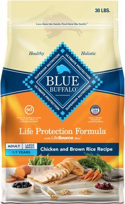 Show full view: Blue Buffalo Life Protection Formula Large Breed Adult Chicken & Brown Rice Recipe Dry Food + Health Bars Baked with Bacon, Egg & Cheese Dog Treats slide 2 of 9