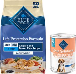 Blue Buffalo Life Protection Formula Large Breed Healthy Weight Adult Chicken & Brown Rice Recipe Dry Dog Food + True Solutions Fit & Healthy Weight Control Formula Wet Food