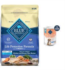 Blue Buffalo Life Protection Formula Large Breed Healthy Weight Adult Chicken & Brown Rice Recipe Dry Dog Food + True Solutions Fit & Healthy Weight Control Formula Wet Food