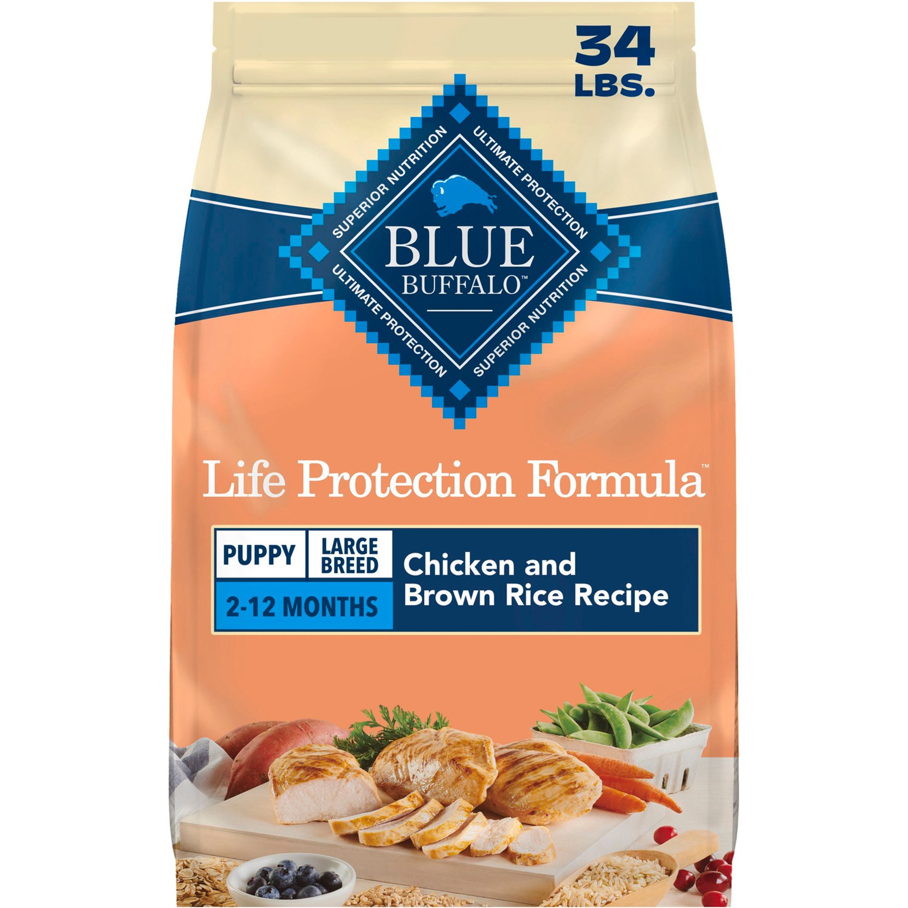 Blue Buffalo Life Protection Formula Large Breed Puppy Chicken & Brown Rice Recipe Dry Dog Food, 34-lb bag