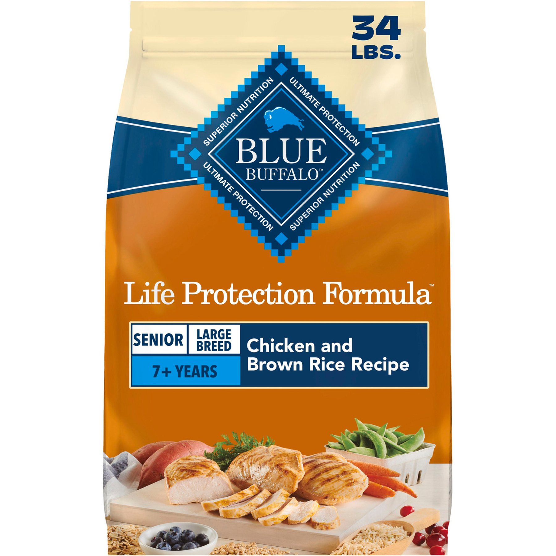 Blue Buffalo Life Protection Formula Large Breed Senior Chicken & Brown Rice Recipe Dry Dog Food, 34-lb bag