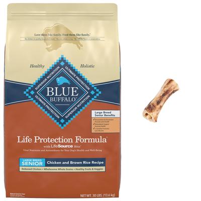 Show full view: Blue Buffalo Life Protection Formula Large Breed Senior Chicken & Brown Rice Recipe Dry Food + Bones & Chews Made in USA Roasted Marrow Bone 6" Dog Treat slide 1 of 10