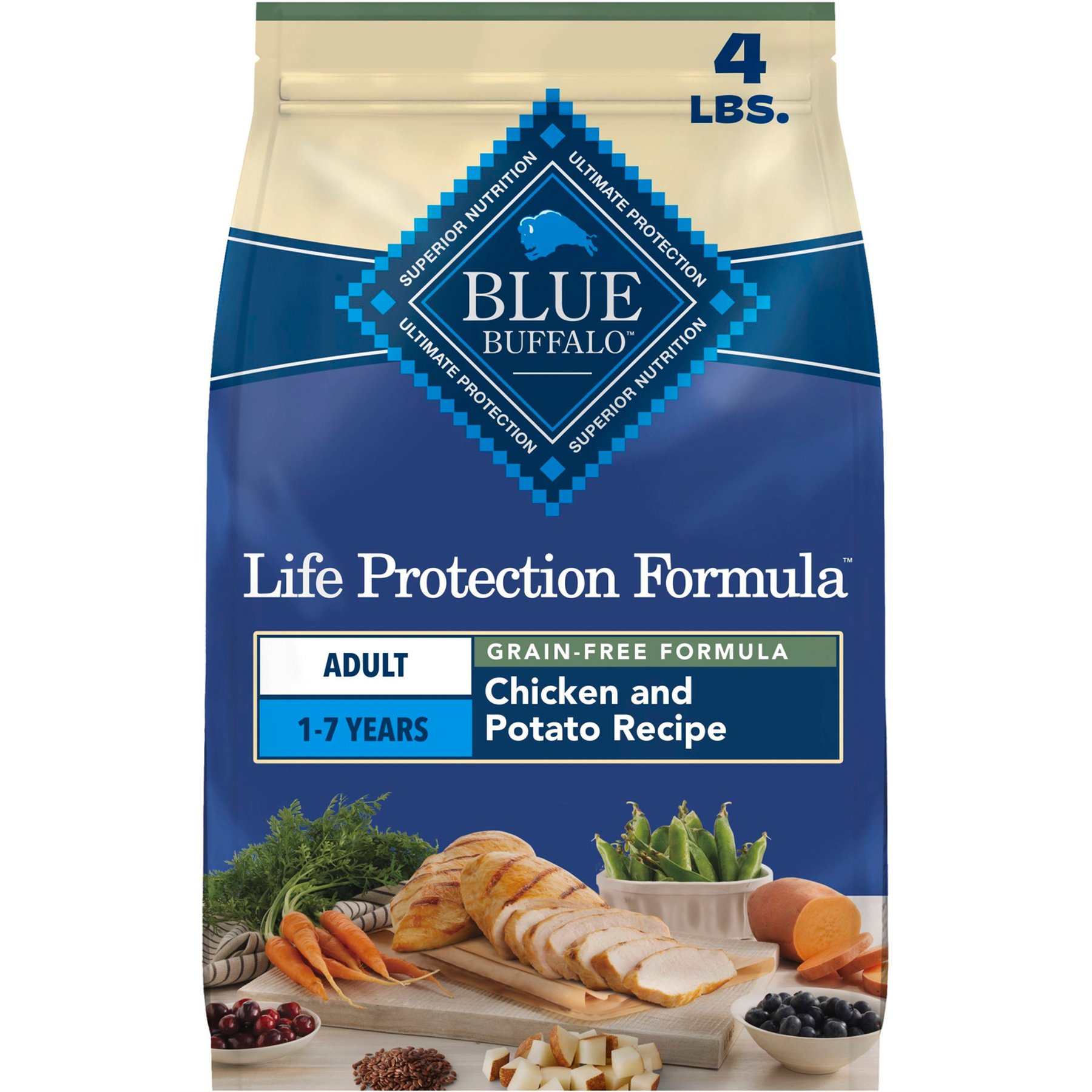 Blue Buffalo Life Protection Formula Natural Grain-Free Chicken & Potatoes Dry Dog Food, 4-lb bag
