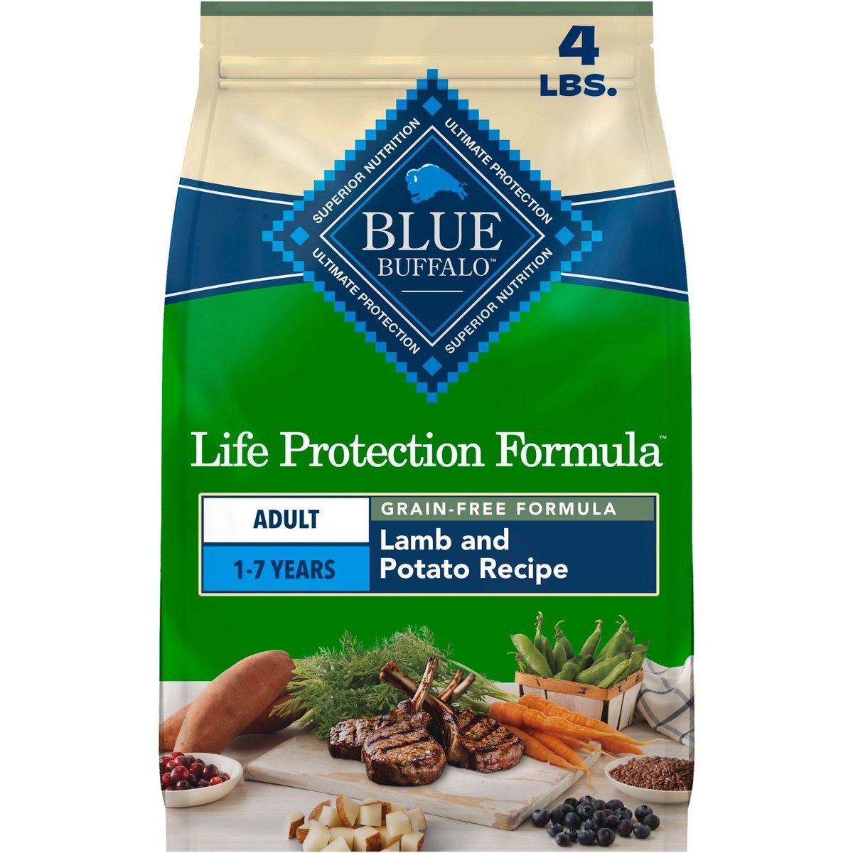 Blue Buffalo Life Protection Formula Natural Grain-Free Lamb & Potatoes Dry Dog Food, 4-lb bag