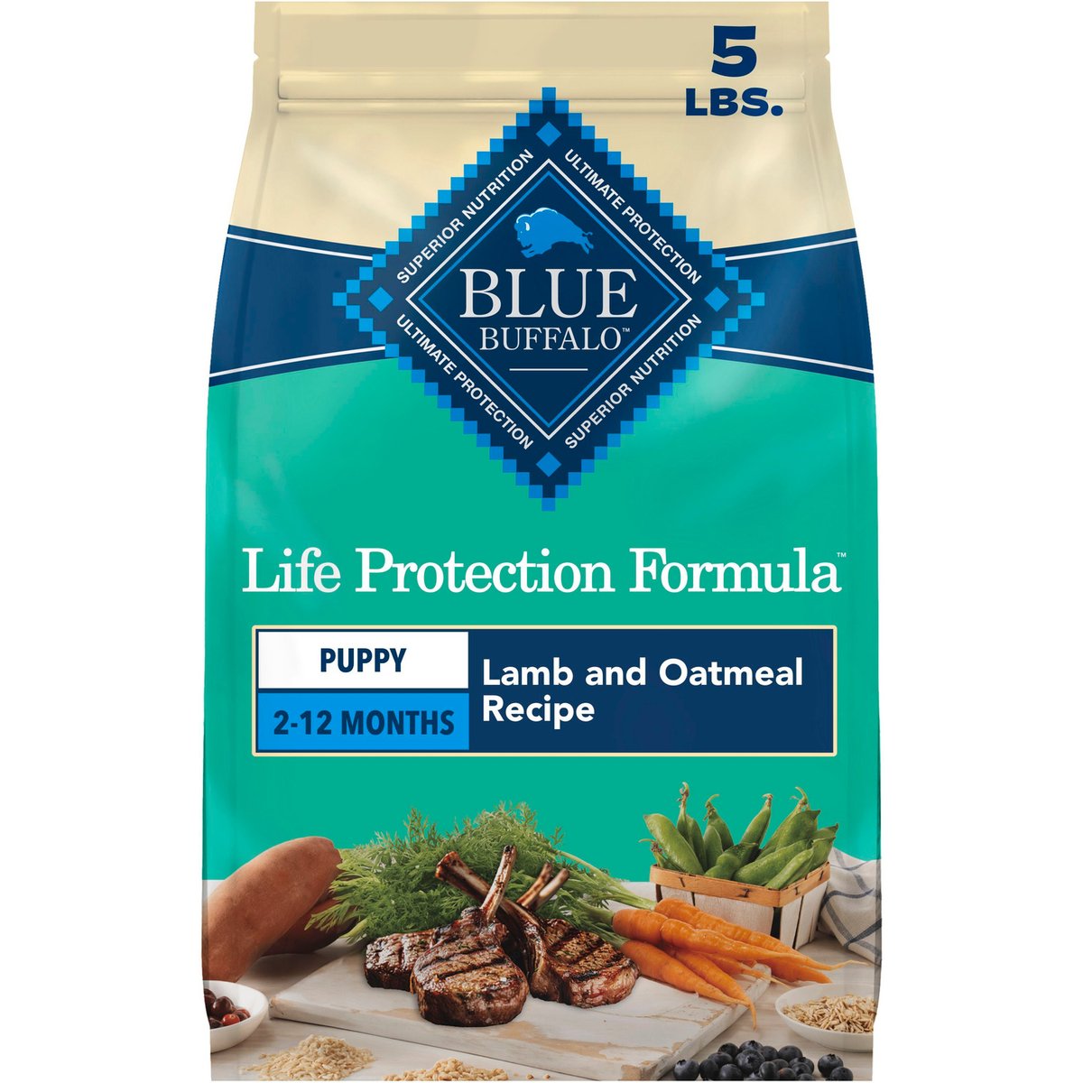 Blue Buffalo Life Protection Formula Puppy Lamb & Oatmeal Recipe Dry Dog Food, 5-lb bag