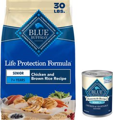 Blue Buffalo Life Protection Formula Senior Chicken & Brown Rice Recipe Dry Dog Food + Homestyle Recipe Senior Chicken Dinner with Garden Vegetables Canned Dog Food