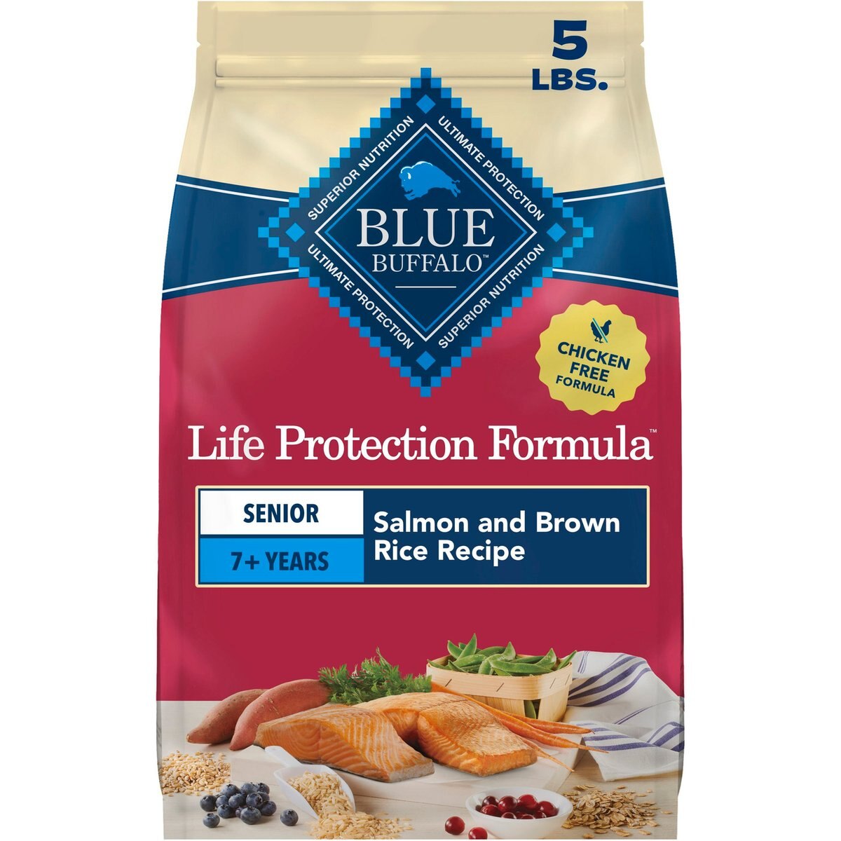 Blue Buffalo Life Protection Formula Senior Chicken-Free Salmon & Brown Rice Recipe Dry Dog Food, 5-lb bag