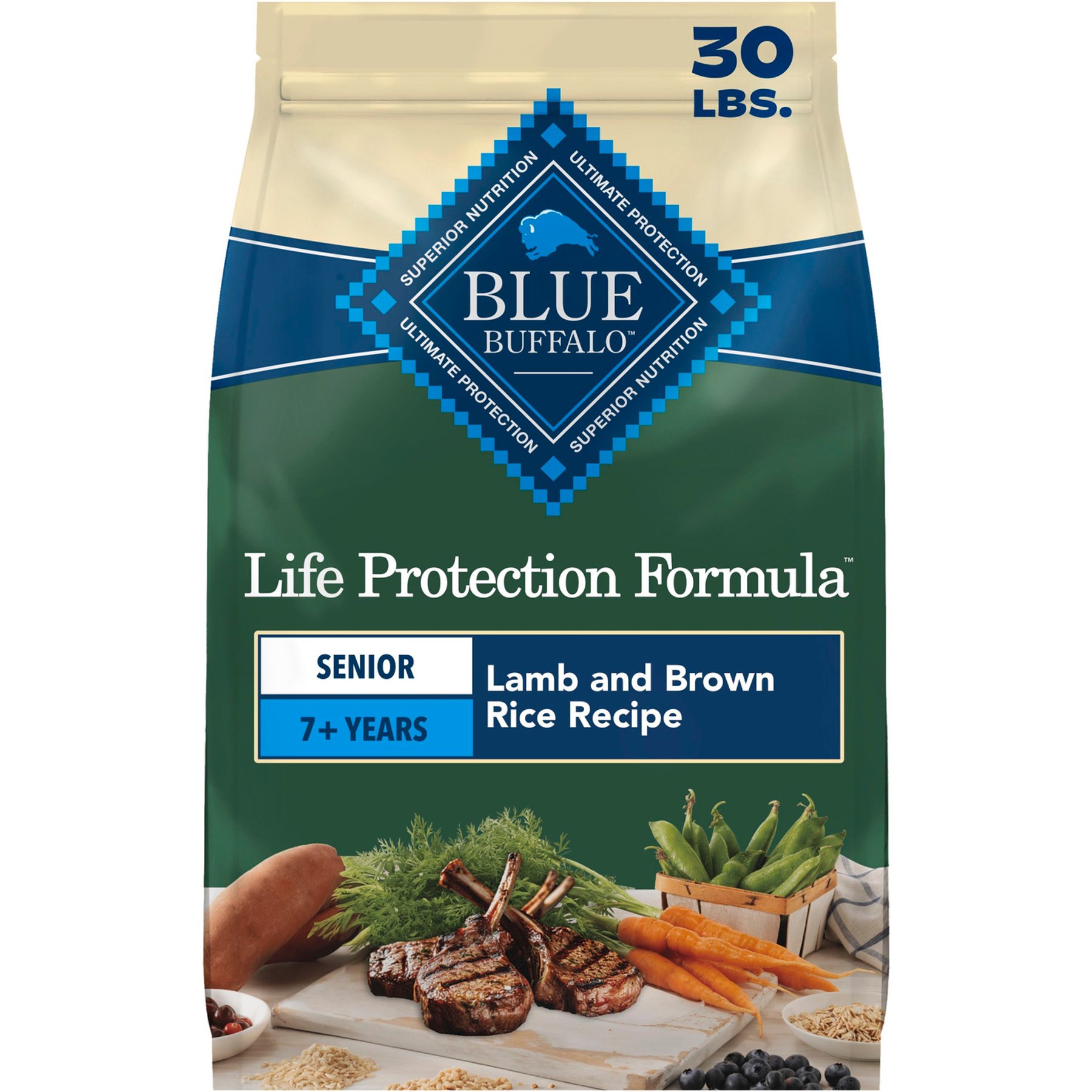 Blue Buffalo Life Protection Formula Senior Lamb & Brown Rice Recipe No Corn, Wheat or Soy Dry Dog Food, 30-lb bag