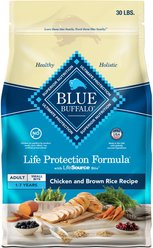 Blue Buffalo Life Protection Formula Small Bite Adult Chicken & Brown Rice Recipe Dry Dog Food, 30-lb bag + Blue Buffalo Health Bars Baked with Bacon, Egg & Cheese Dog Treats, 16-oz bag slide 2 of 9