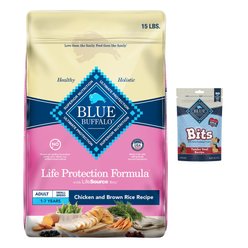 Blue Buffalo Life Protection Formula Small Breed Adult Chicken & Brown Rice Dry Food + Blue Bits Tender Beef Dog Treats