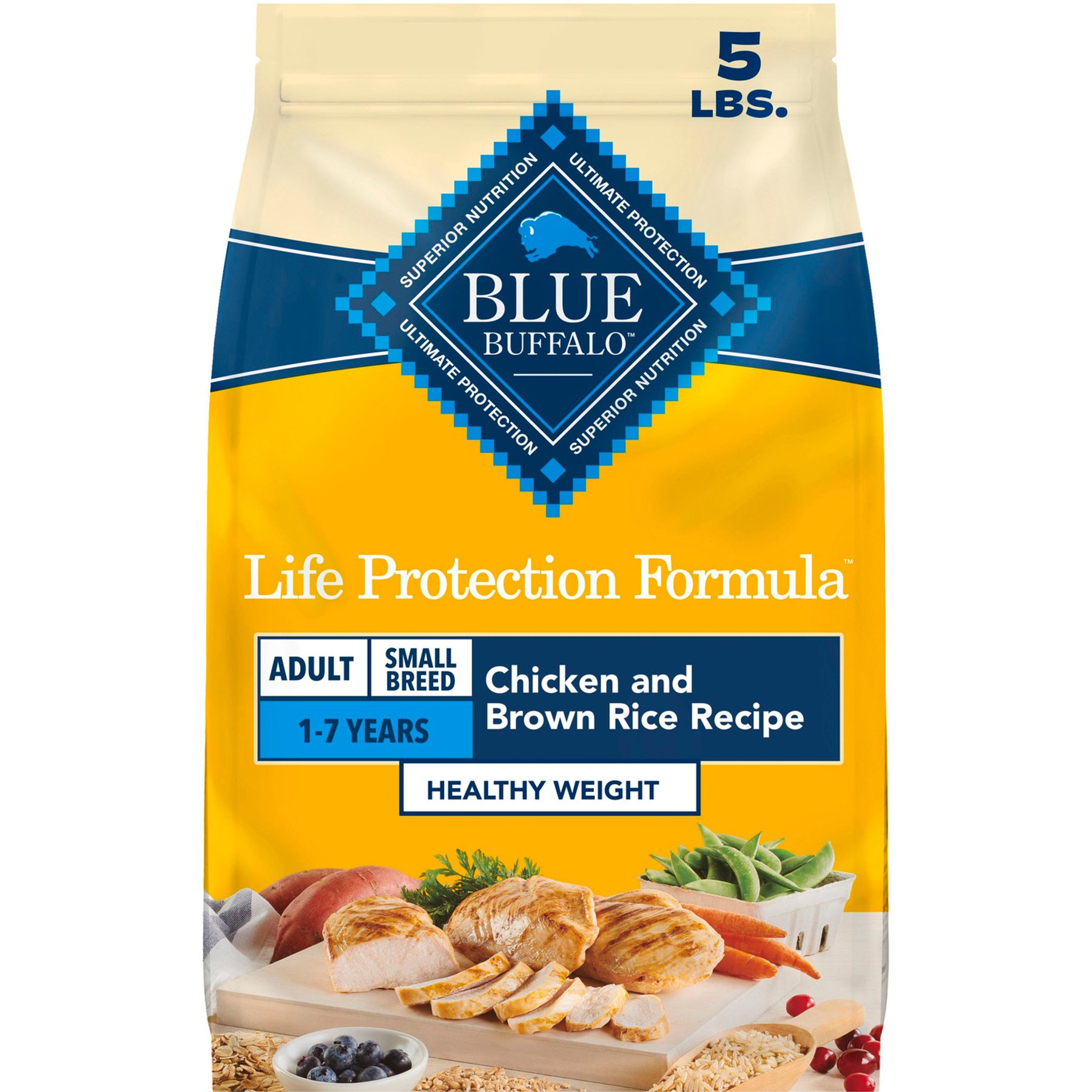 Blue Buffalo Life Protection Formula Small Breed Healthy Weight Adult Chicken & Brown Rice Recipe Dry Dog Food, 5-lb bag
