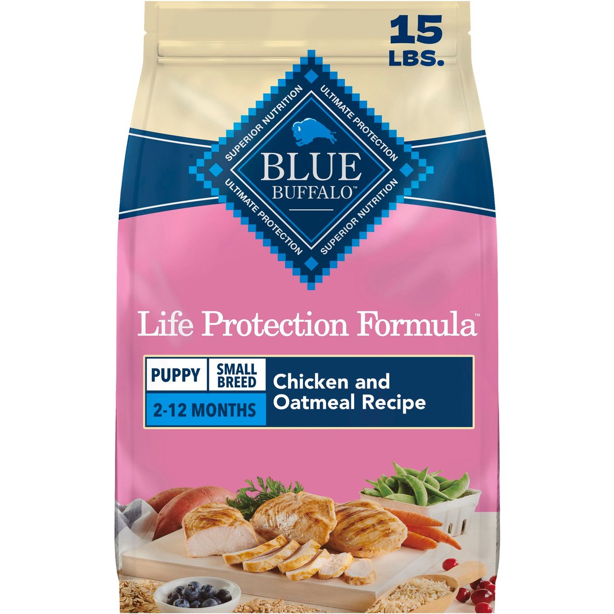 15 lb Blue Buffalo Chicken & Oatmeal Small Breed Puppy Dry Dog Food