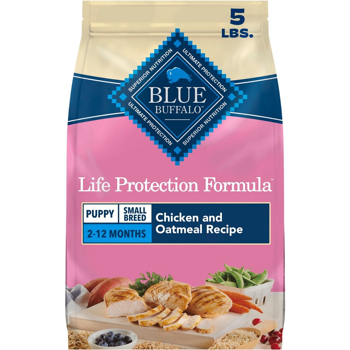 Blue Buffalo Life Protection Formula Small Breed Puppy Chicken & Oatmeal Recipe Dry Dog Food, 5-lb bag