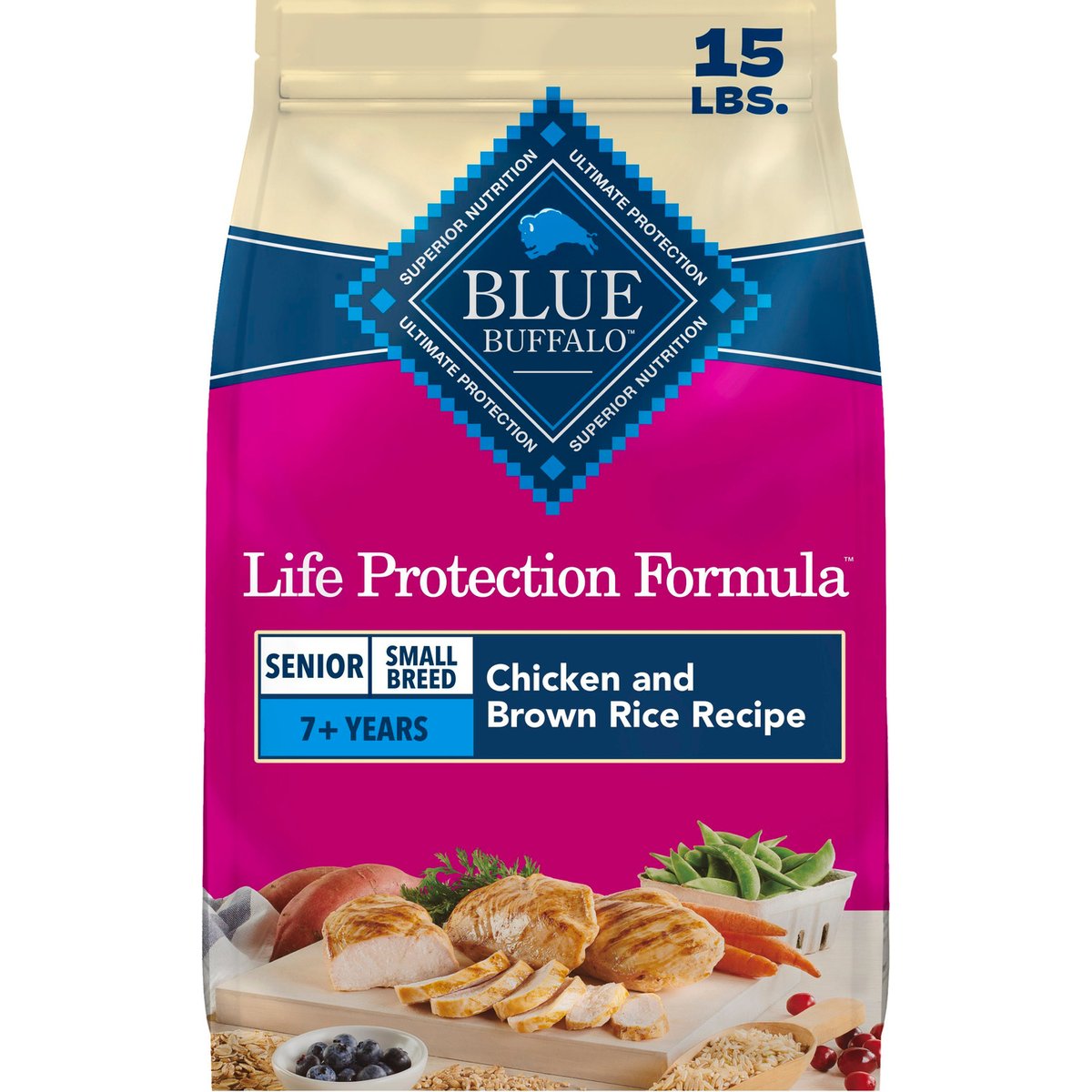 Blue Buffalo Chicken & Brown Rice Small Breed Senior Dog Food, 15 lb