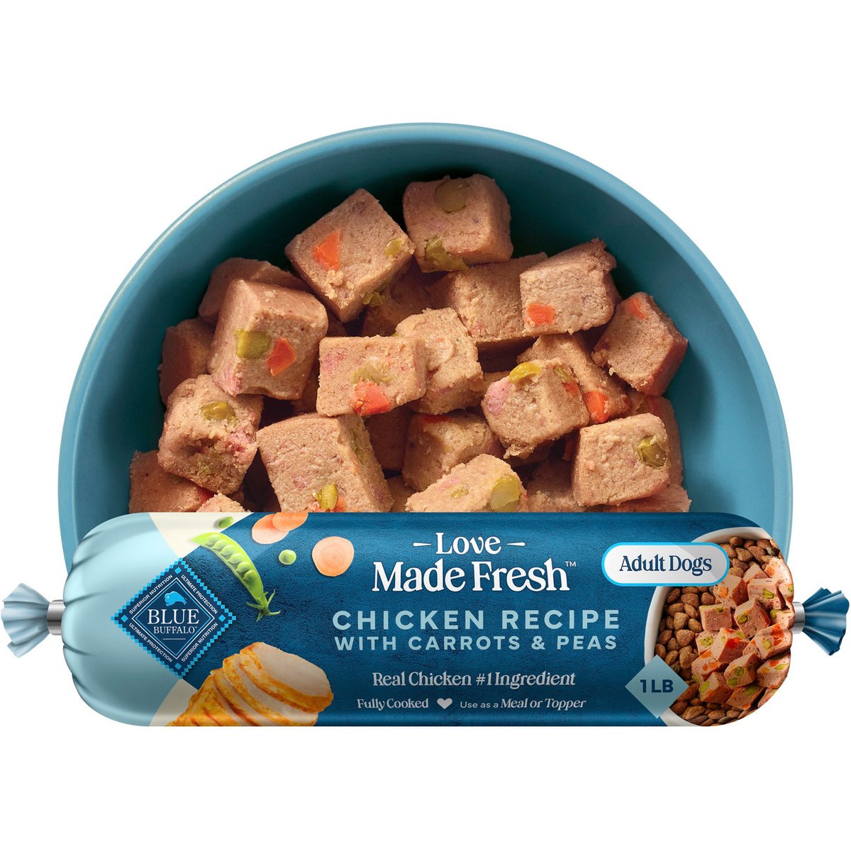 Blue Buffalo Love Made Chicken with Carrots & Peas Fresh Refrigerated Dog Food, 1-lb roll, case of 6
