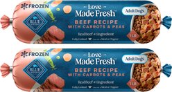 Blue Buffalo Love Made All Natural Beef with Carrots & Peas Fresh Frozen Dog Food, 1-lb roll, bundle of 12