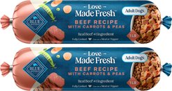 Blue Buffalo Love Made Fresh Refrigerated All Natural Beef with Carrots & Peas Dog Food, 1-lb roll, bundle of 12