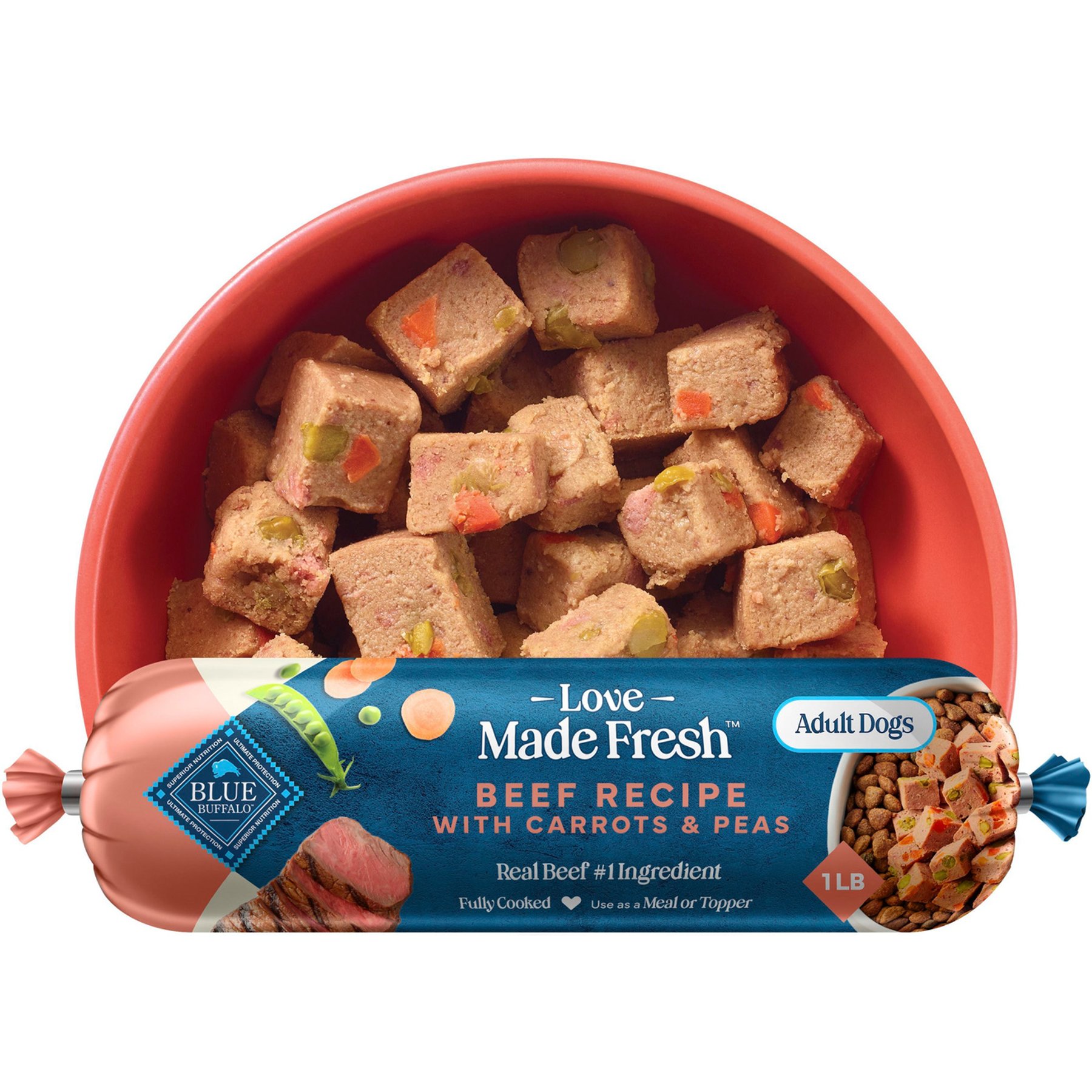 Blue Buffalo Love Made Fresh Refrigerated All Natural Beef with Carrots & Peas Dog Food, 1-lb roll, case of 6