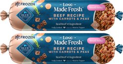 Blue Buffalo Love Made All Natural Beef with Carrots & Peas Fresh Frozen Dog Food, 1-lb roll, bundle of 12