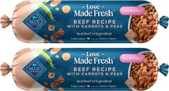 Blue Buffalo Love Made Fresh Refrigerated All Natural Beef with Carrots & Peas Dog Food, 1-lb roll, bundle of 12
