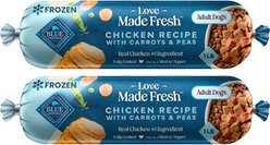 Blue Buffalo Love Made All Natural Chicken with Carrots & Peas Fresh Frozen Dog Food, 1-lb roll, bundle of 12
